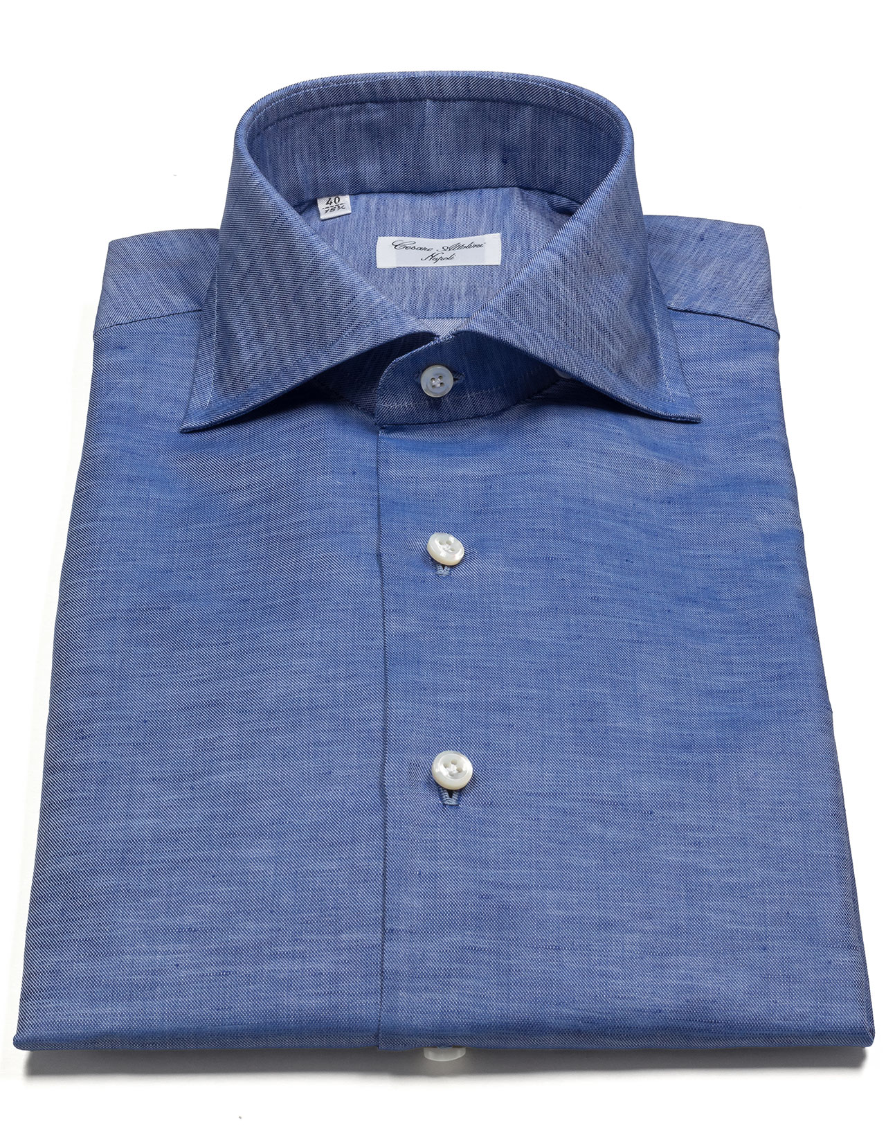 Cesare Attolini Hemd in blau meliert aus Baumwolle / Leinen