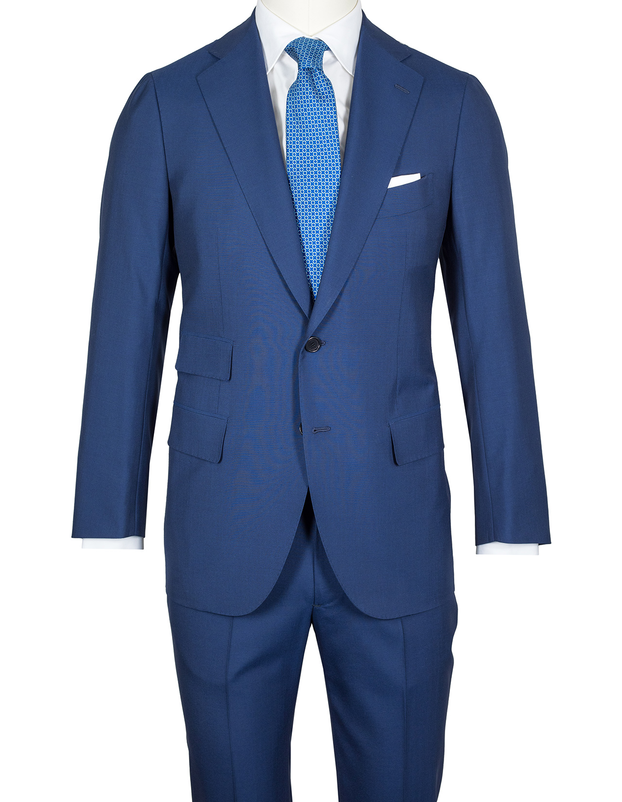 Cesare Attolini Anzug in blau mit Pattentaschen und Billettasche aus Super 120'S Wolle