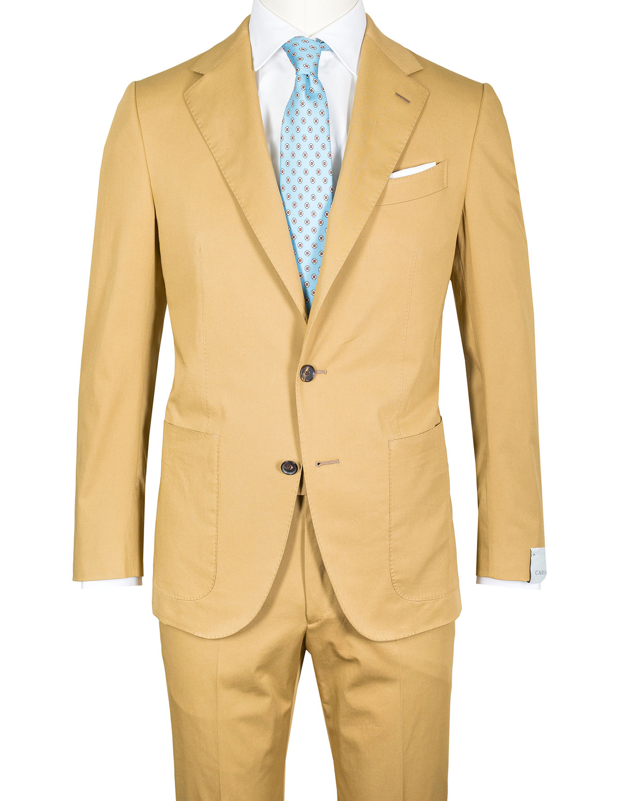 Caruso Anzug in beige mit aufgesetzten Taschen aus Baumwolle