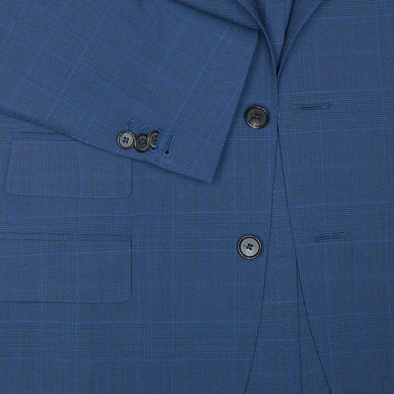 Caruso Anzug in blau mit hellblauen Glencheckmuster