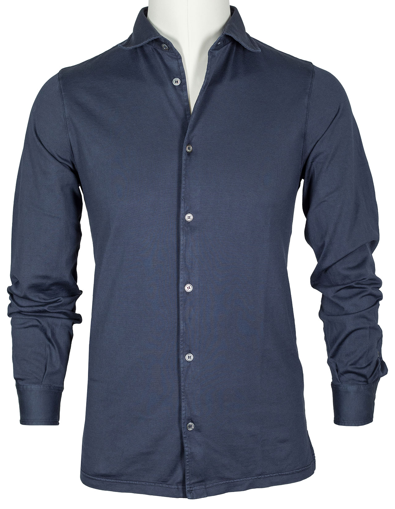 Fedeli Langarmpolohemd in dunkelblau aus Jersey (Organic Cotton)
