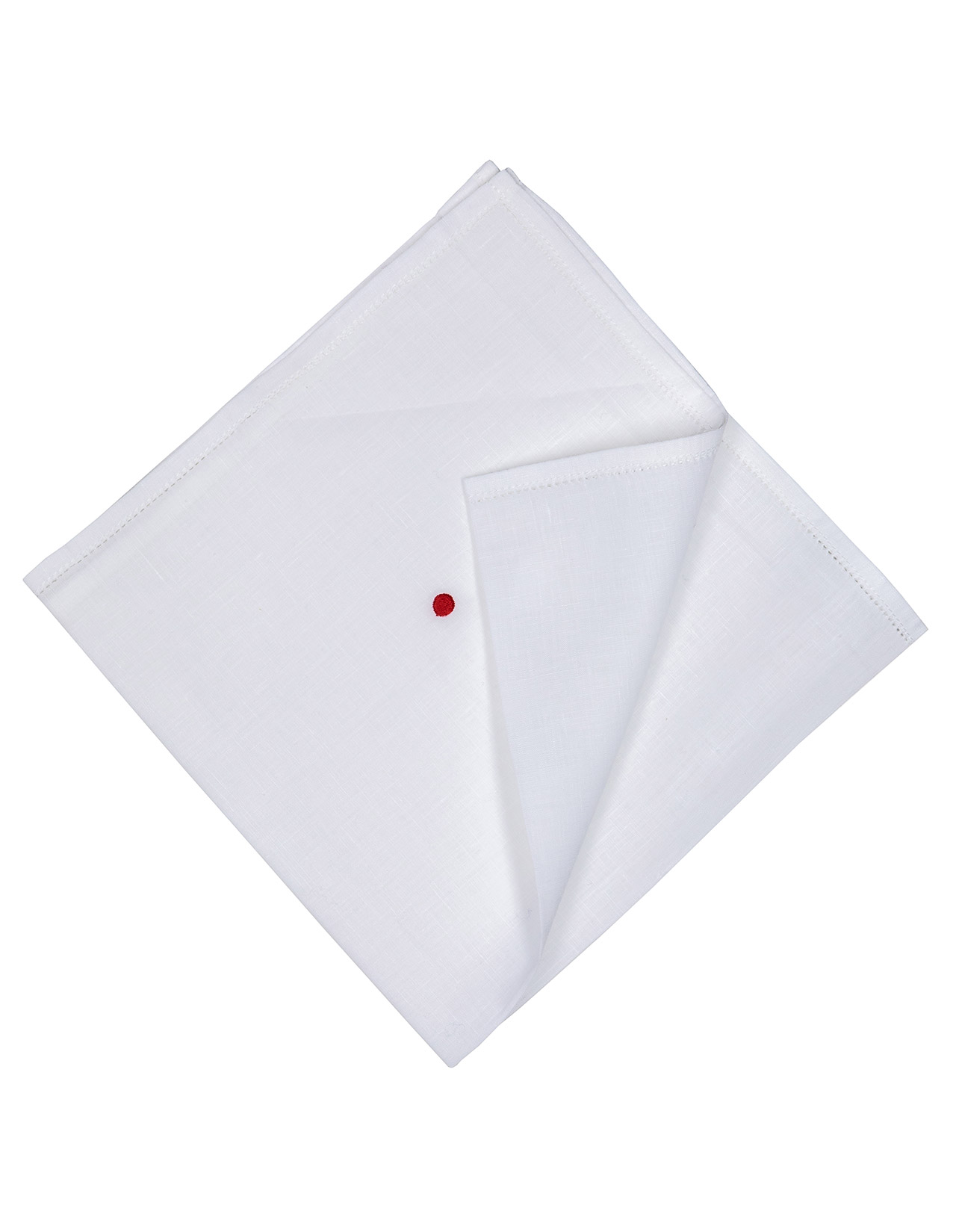 Kiton Einstecktuch in weiß mit abgesetzter Borte und einem roten Punkt