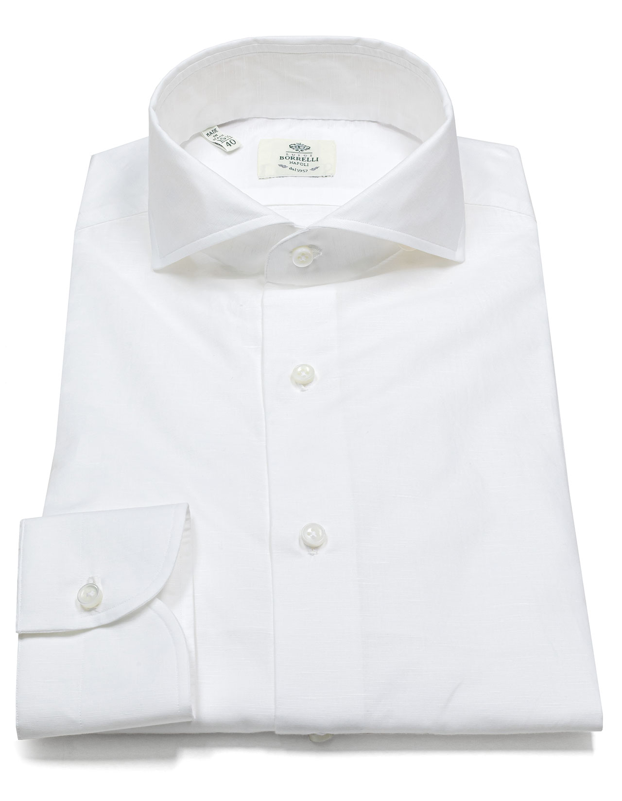 Luigi Borrelli Hemd in weiß strukturiert aus Baumwolle / Leinen mit Haikragen