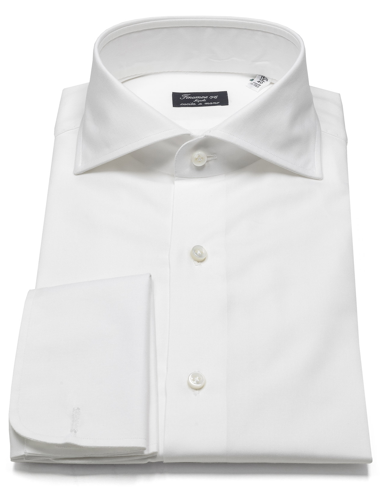 Finamore 1925 Hemd in weiß aus Pinpoint-Baumwolle mit Doppelmanschette
