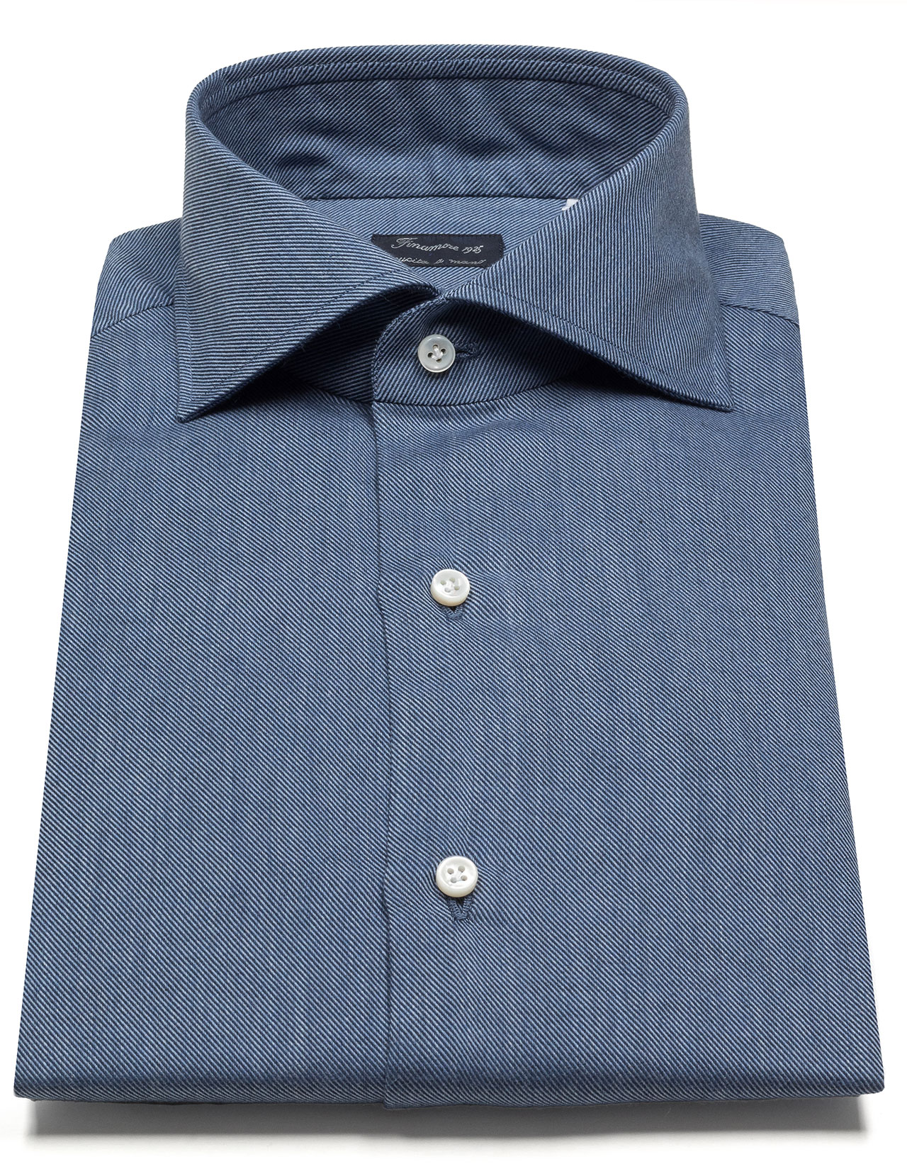Finamore Hemd in brilliantblau meliert aus Baumwolle / Kaschmir mit Haikragen