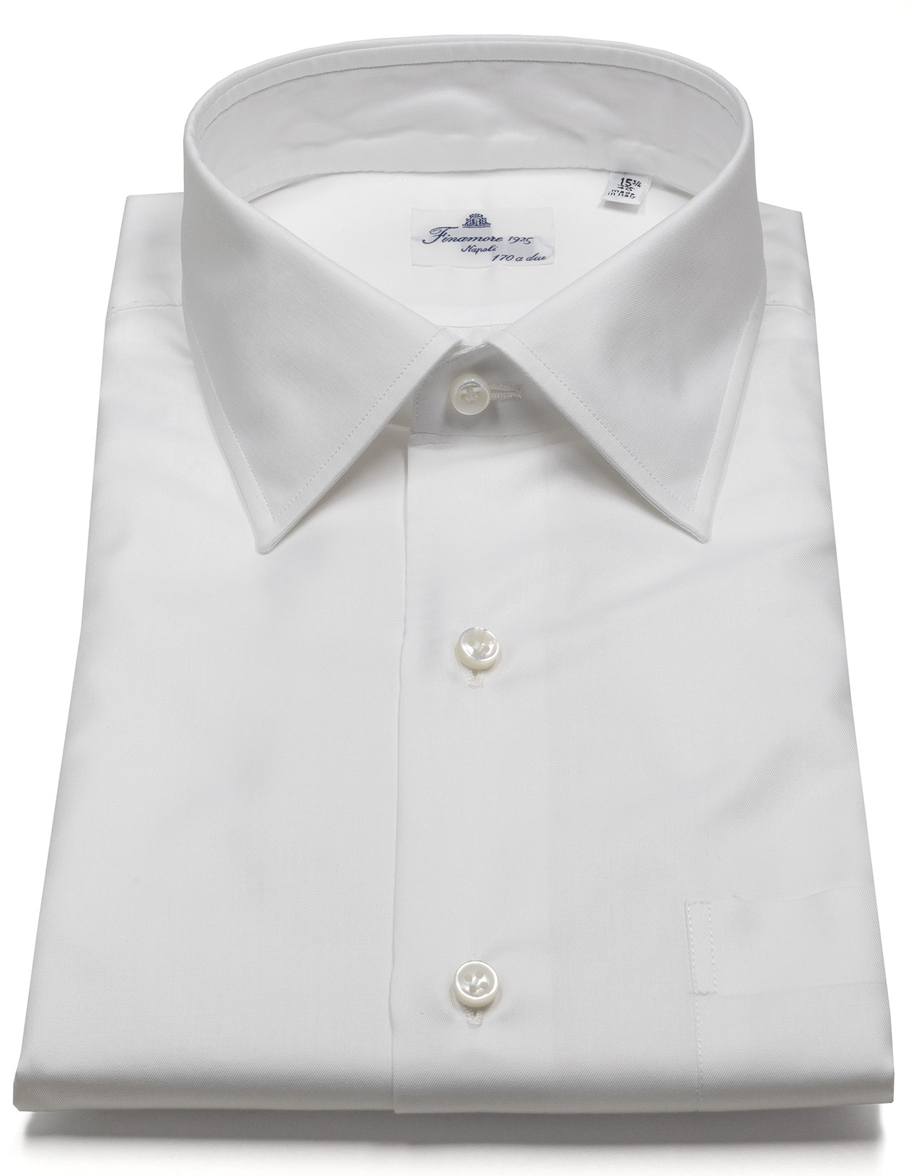 Finamore Hemd in weiß aus  "170 a due" mit Brusttasche