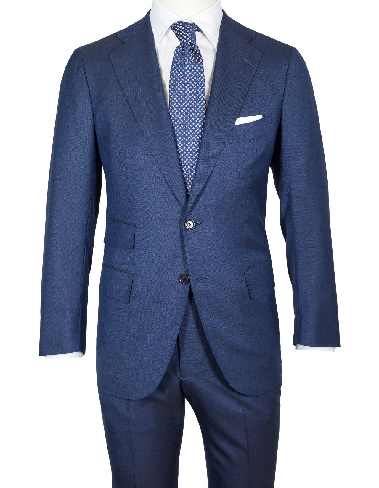 Cesare Attolini Anzug in dunkelblau mit Pattentaschen und Billettasche aus Super 150'S Wolle