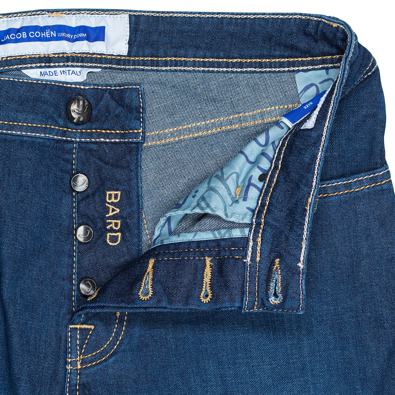 Jacob Cohen Jeans BARD "Rare Luxury" in blau mit roten Lederpatch